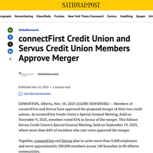 National Post connectFirst Servus approve merger