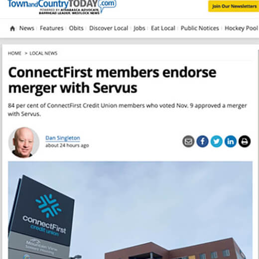 Town and Country Today connectFirst Servus approve merger