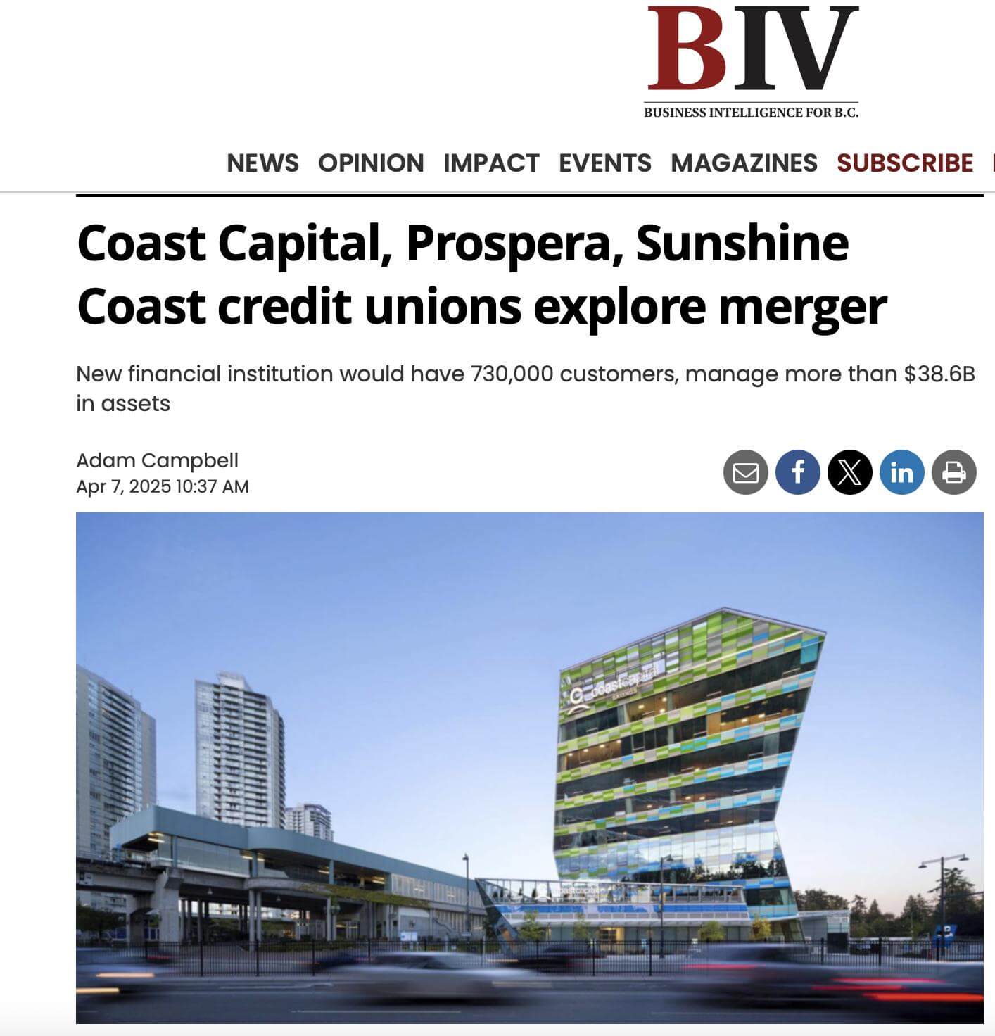Coast Capital Prospera Sunshine Coast credit unions explore merger